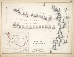 Carte de la Bataille de Trafalgar, publiée par William Blackwood and Sons, Édimbourg et Londres, 1848